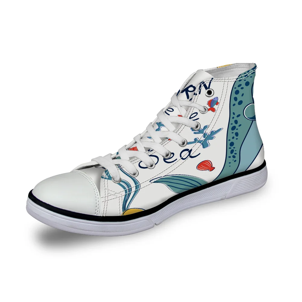 

WHEREISART Women Canvas Shoes Cartoon Unicorn Of The Sea High Top Flats Unisex Vulcanized Shoes Female Casual Shoes Sneakers