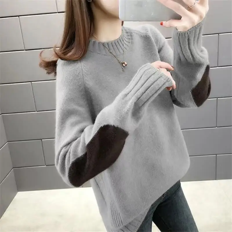 brown sweater Woman Knitted Sweater Pullovers Female O-neck Loose Retro Jumper Pullover Ladies Long Sleeve Casual Fake Two Pieces Tops A84 oversized sweaters Sweaters