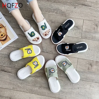 

HQFZO Fashion Casual Sneakers Flat Slides Women Sandals Comfort Platform Slippers Women Shoes Summer 2020 House Shoes