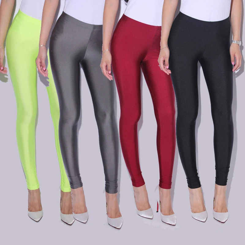 LJCUIYAO Women Solid Color Fluorescent Shiny Pant Leggings Spandex