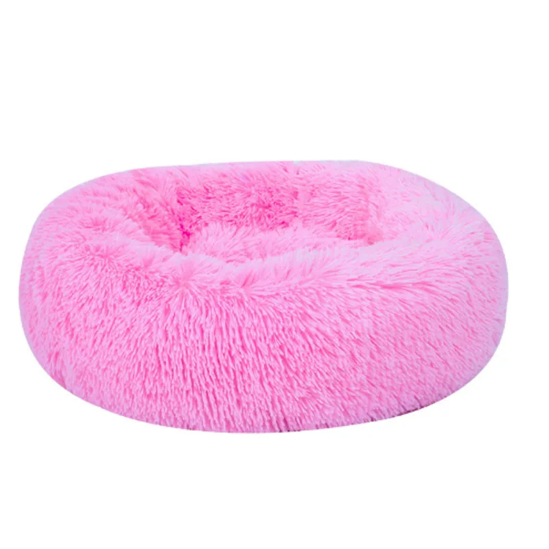 Длинная плюшевая кровать для питомца собаки кошки мягкая удобная собачья Конура дом Зимний Теплый круглый моющийся спальный мешок щенок переносная подушка коврик - Цвет: Розовый