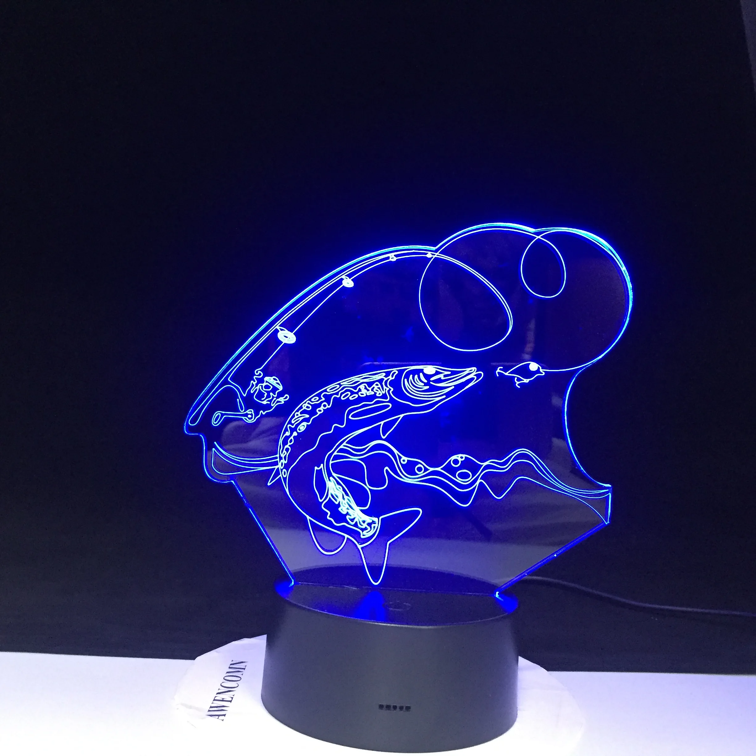 7 цветов Изменение спальни 3D Led большой рыбы ловить светильник Usb Ночник декор для рыбалки подарки для поклонников настольная лампа 4285