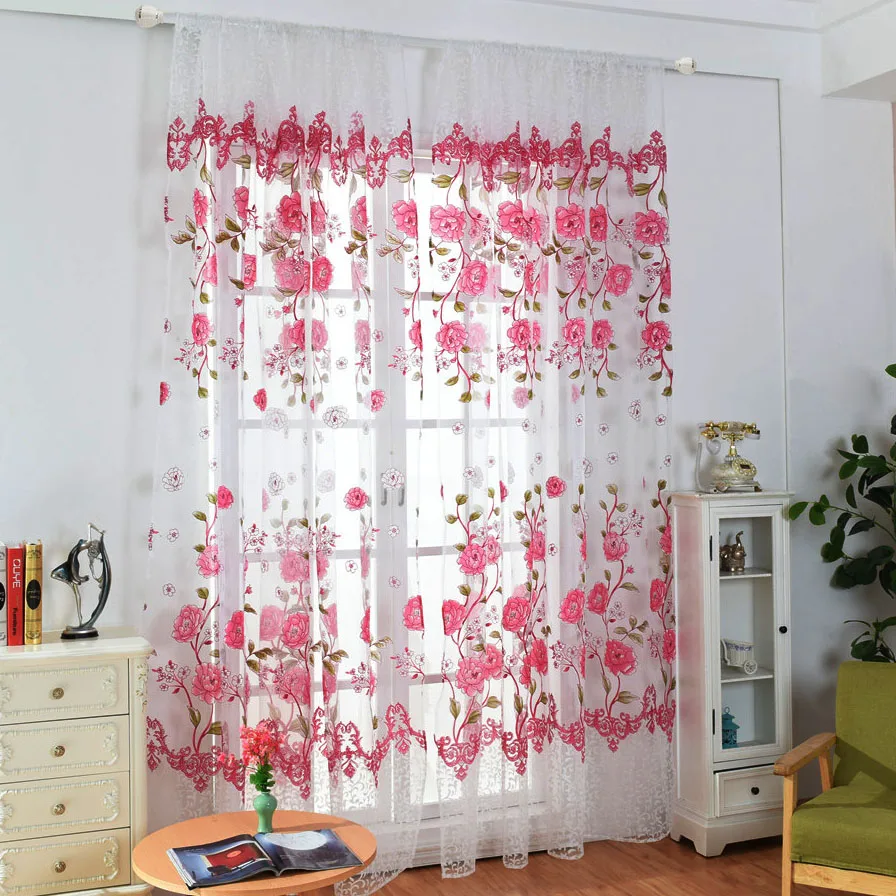 curtains Modern Floral cortina voile Tulle Curtains para Living Room curtains para Bedroom Kitchen quarto blind 1pic