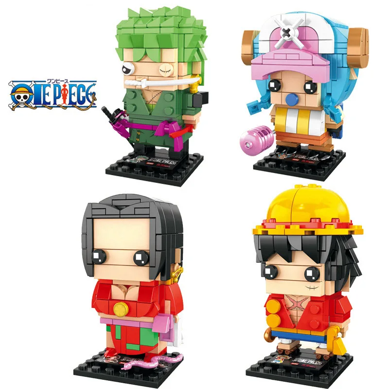 

new 4 ln1Luffy Joe Ba Solonghan Cook square head small particles assembled building blocks toys for children gifts