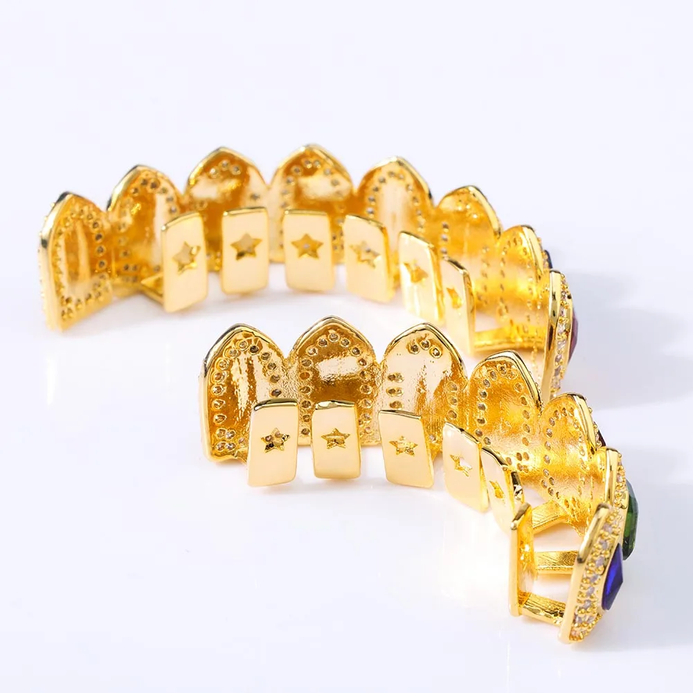 JINAO новые декоративные Зубные коронки в стиле хип-хоп набор золотые серебряные ювелирные изделия кубический цирконий хип-хоп ЗУБЫ Grillz Топ и низ грили вечерние подарки