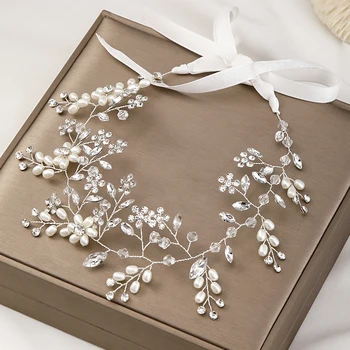 

Silver Color pearl Wedding Hair Ornaments Tiaras Baroque crystal Rhinestones Bride flower Headdress Handmade hair accessories