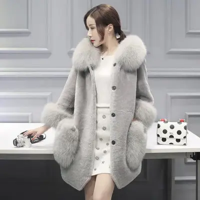 Пальто из искусственного меха, Осеннее и зимнее Новое меховое пальто, женское длинное пальто с отворотом, имитация лисьего меха, овчина, мех один