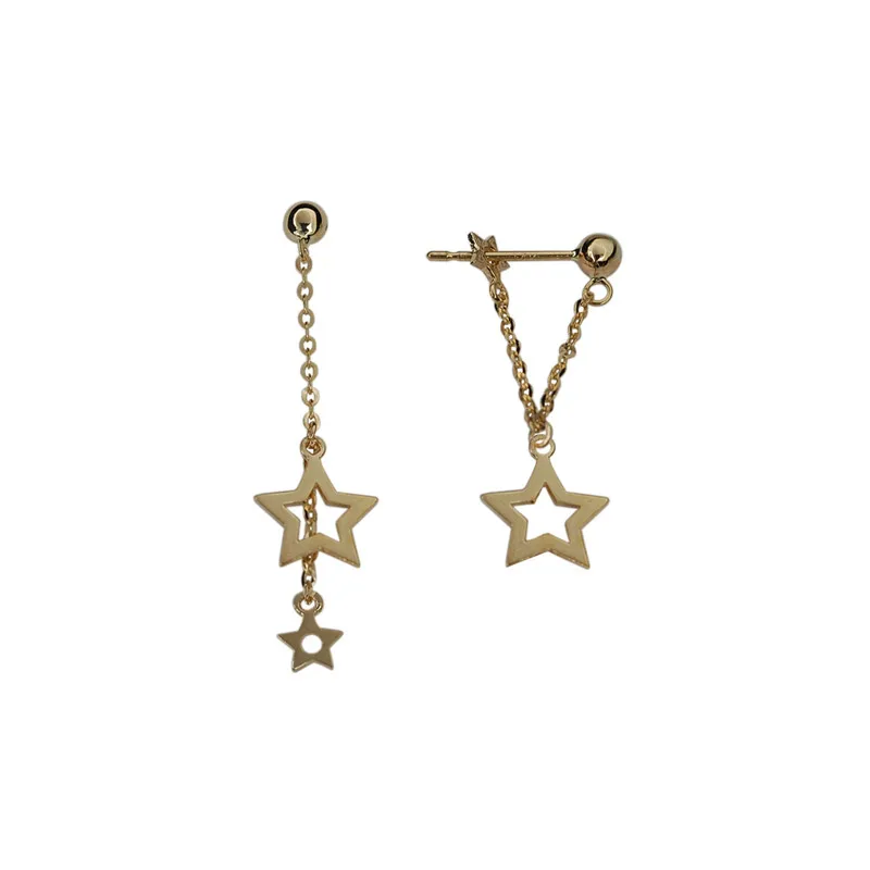 925 Sterling Silver Plated 14k Gold Simple Star Tassel Earrings - Image 4