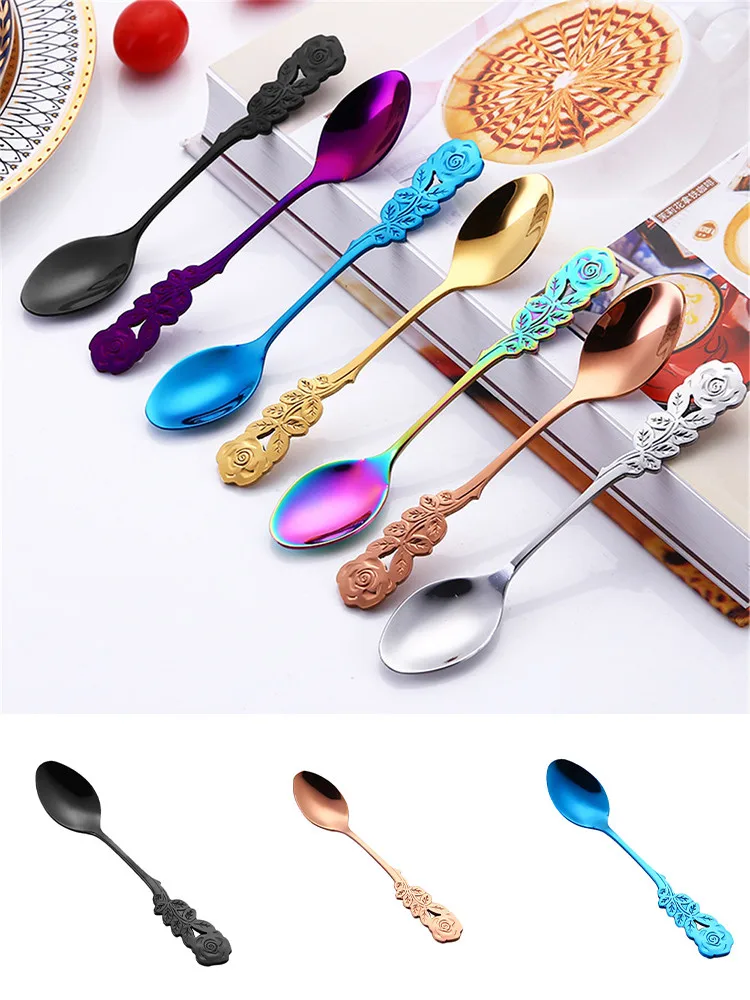 Красочные цветок из нержавеющей стали кофейная чайная ложка Spork Столовые приборы десертная ложка ручка кухонные столовые приборы