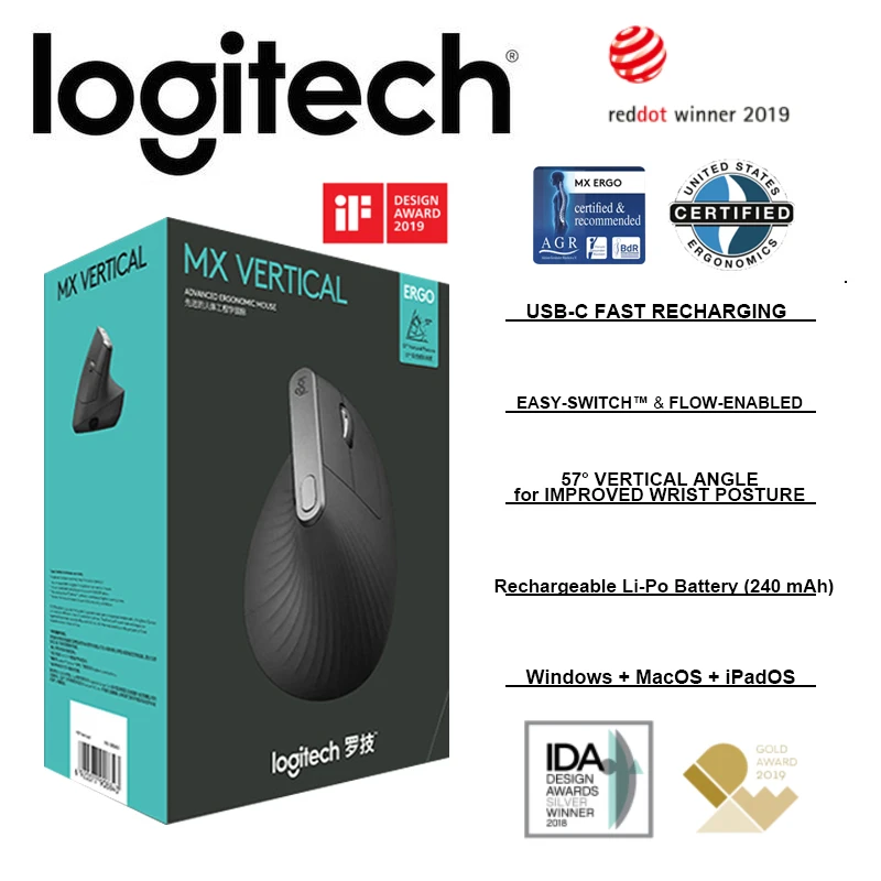 Logitech ratón inalámbrico MX VERTICAL Advanced, Mouse ergonómico Bluetooth con USB C de 4000DPI, carga rápida, receptor USB - AliExpress
