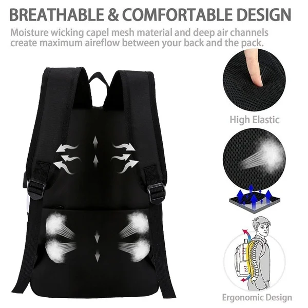 New DJ Marshmellow luminous backpack multifunction USB charging Anti theft for teenagers boys Girls Student School Bag