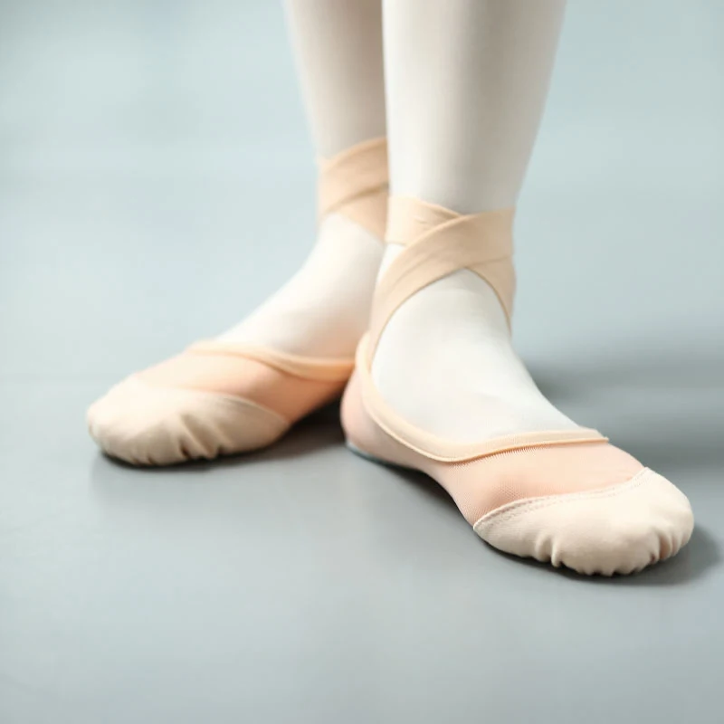 Balet boty ženy pointe boty pro balet připoutat se plátna tančit boty energie pletivo balet ploché přivázat nahoře balet bačkory pro dívčí