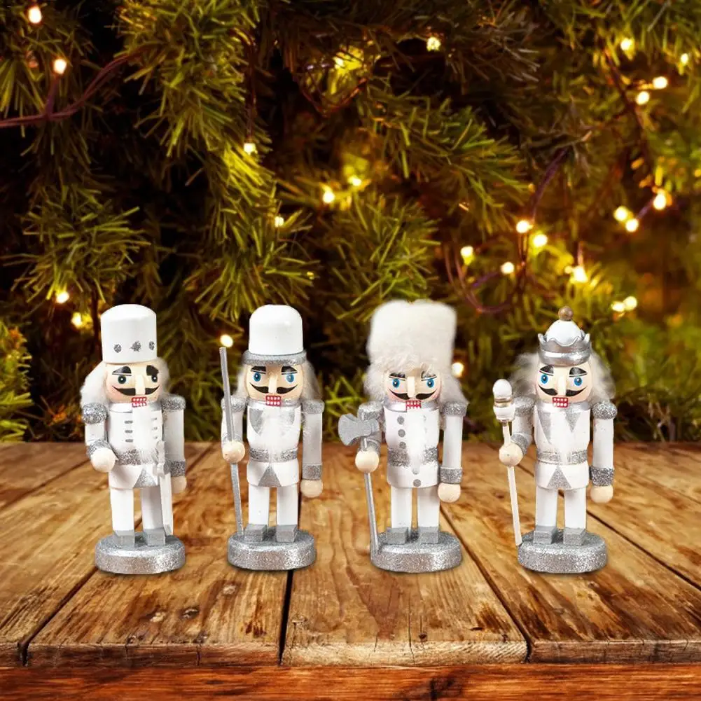 4 шт., деревянная кукла-Щелкунчик, солдат, миниатюрные фигурки, винтажная кукла ручной работы, новогоднее, Рождественское украшение, домашний декор