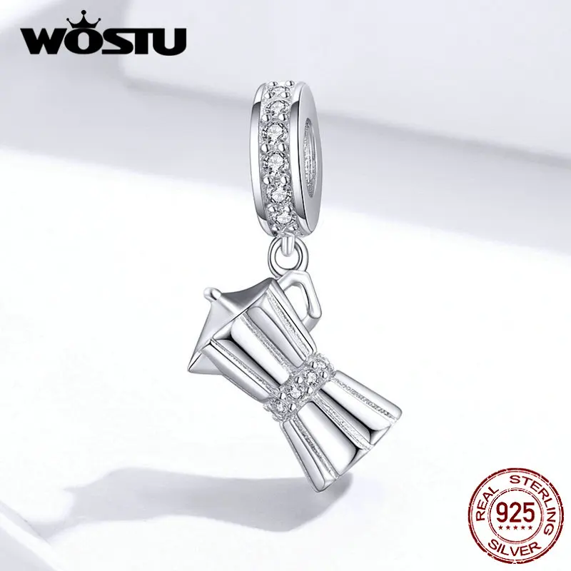WOSTU Лидер продаж Аутентичные 925 пробы серебро кофейное оборудование форма бусины талисманы Fit кулон браслет и браслет FIC1287