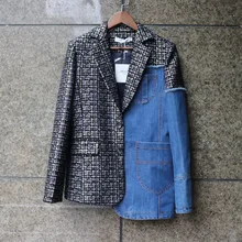TVVOVVIN новинка осень и зима модная женская куртка реальные фотографии Лидер продаж деним шерсть пэтчворк короткий пиджак B535