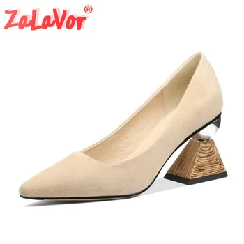 

ZALAVOR New Women High Heels Shoes Real Leather Design Heels Shoes Women Pumps Small Square Toe Fashion Footwear Size 33-40