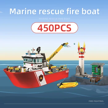 

NEW Marine Rescue Fire Boat 450pcs Kits City Fire Police 60109 5 Figures Building Blocks Bricks Model Ideas toys for Childrens