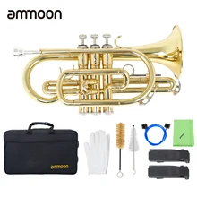 Ammoon Профессиональный Bb плоский Корнеты духовой инструмент с сумкой чехол перчатки, Чистящая салфетка кисти Ammoon Профессиональный Bb плоский Корнеты духовой инструмент с сумкой чехол перчатки, Чистящая салфетка кисти