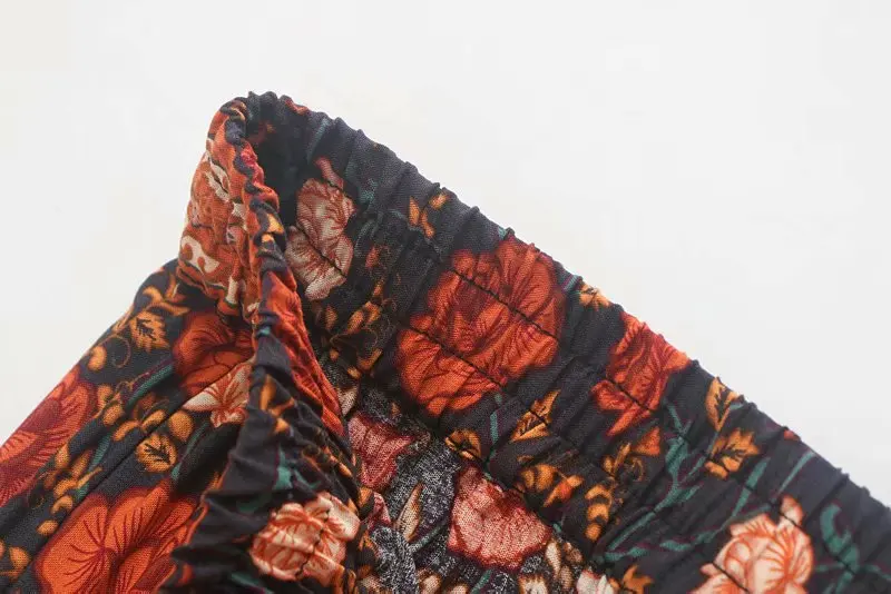TEELYNN миди юбка для женщин Пляжная одежда коричневый цветочный принт осень весна юбка Цыганский шнурок талия трапециевидная юбка в стиле бохо Falda