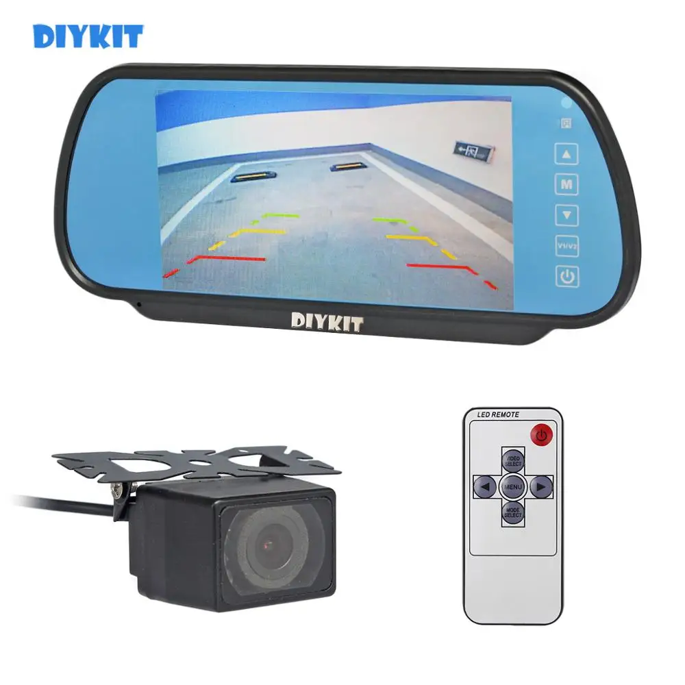 DIYKIT " ЖК-дисплей зеркало заднего вида Автомобильный монитор+ ИК ночного видения Автомобильная камера Система помощи при парковке комплект