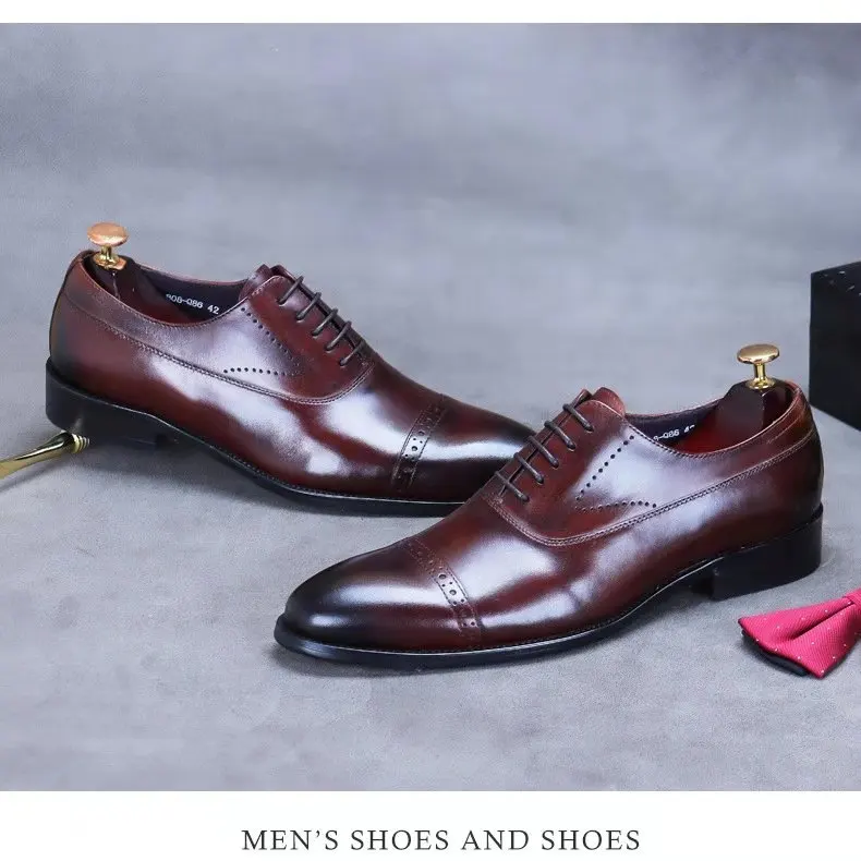 Handmade Italian Brand Designer Mens Dress Shoes Genuine Leather Cap Toe Derby Lace Up Formal Business Oxford for Men | Обувь