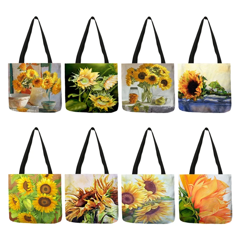 Flowers Environmental Shopping Bag Foldable Rose And Sunflower Reusable 