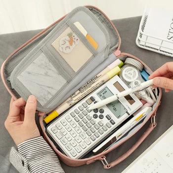 

Large-capacity Multifunctional Pencil Bag Double-layer Stationery Bag Retro Style Literary Pencil Case Cosmetic Travel Storage B