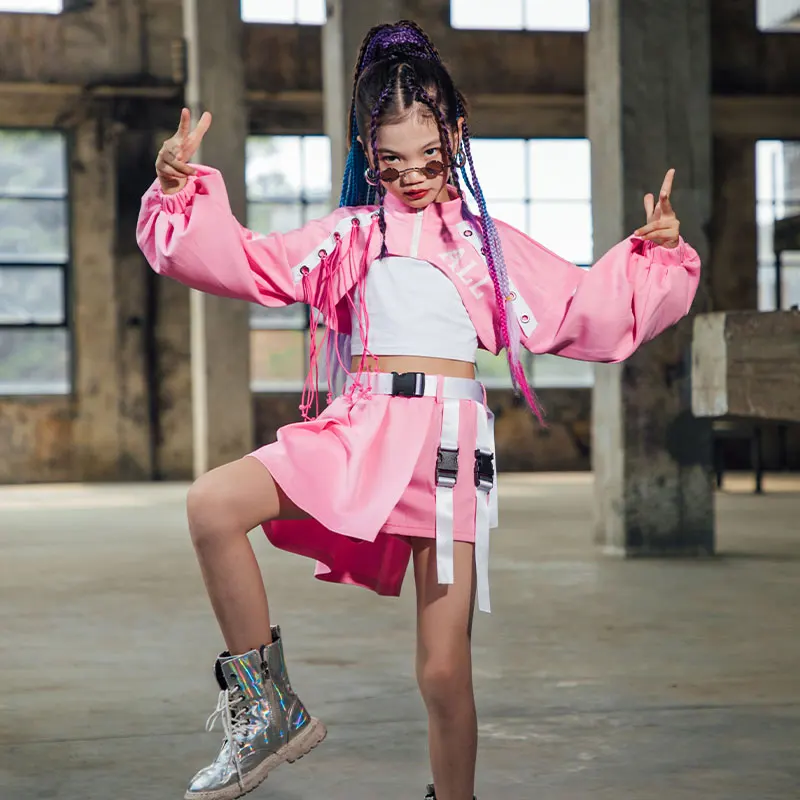 Children Costumes Kids Hip Hop Clothing Pink Street Dance Suit Autumn Jazz