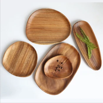 

Wood Irregular Oval Solid Wood Pan Plate Set Snack Fruit Dishes Tray Dessert Dinnerware Set Plate Special-shaped Tableware