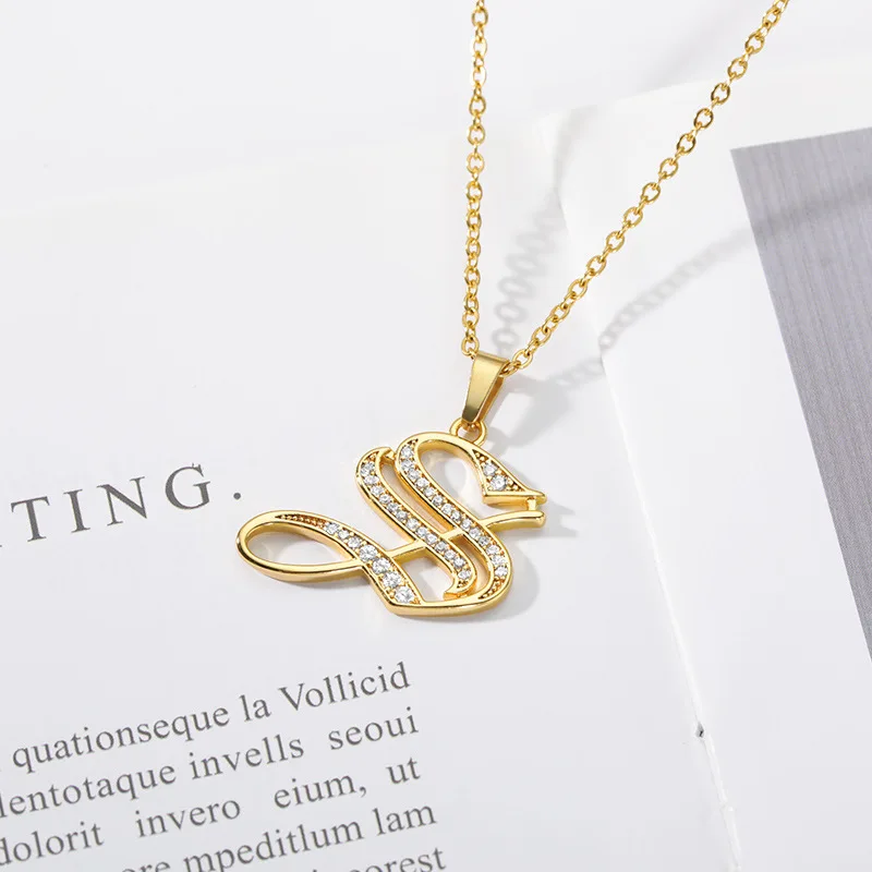 DUOYING Old English Font A-Z Initial Zircon Letters Custom Name Necklace Letter Chain Custom Necklace Family Gift