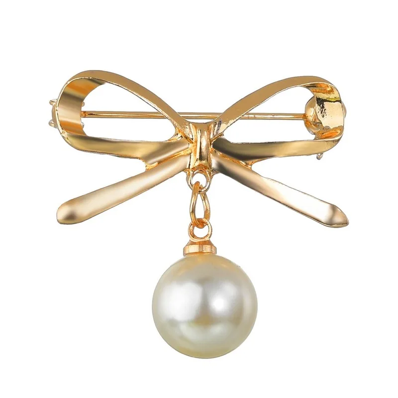 

2020 New Arrival Tin Alloy Han Edition Of The New Temperament Contracted Pearl Bow Brooch Fixed Clothes Sneaked Away Clasp Pin