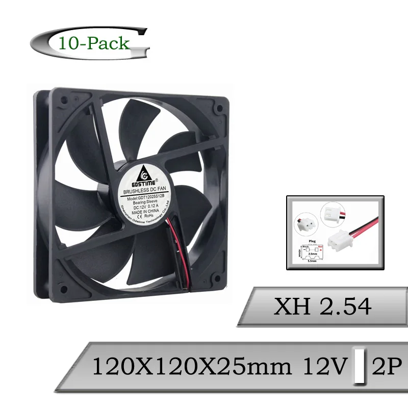 Gdstime Silencioso Ventilador de Refrigeração dc 120 mm 12v com Pinos 12025 12cm para pc Ventilador para Resfriamento de Computador com 10 Peças