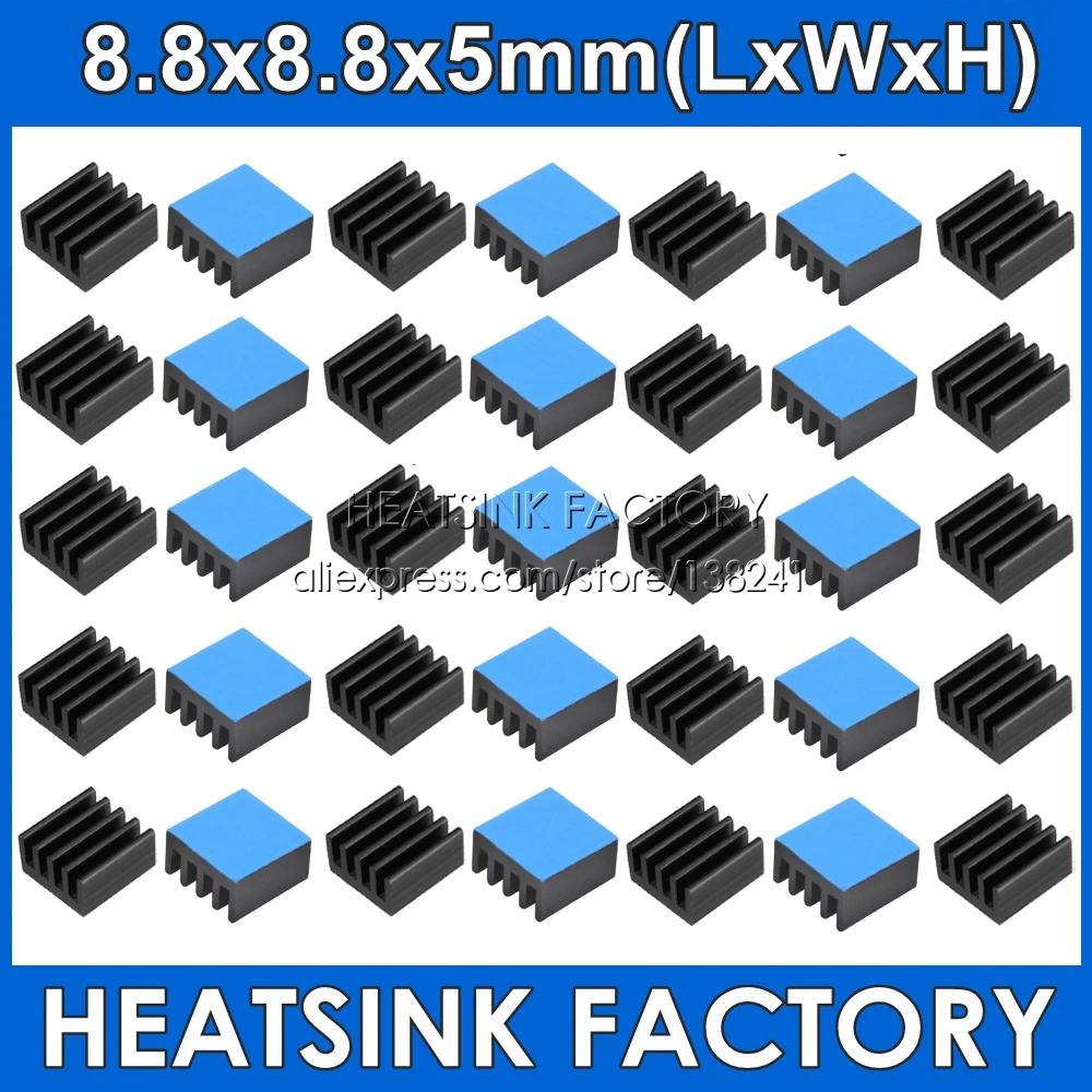 8.8x8.8x5mm Silver / Black / Blue Aluminum Cooling Heat Sink Cooler With Thermal Double Sided Pad Heat Dissipation Radiator
