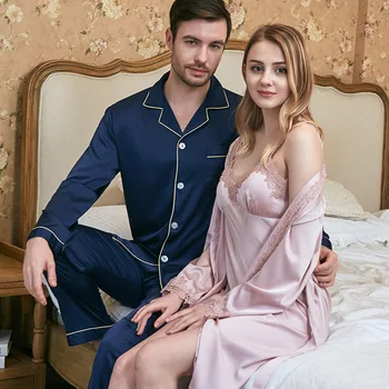 

Women Satin Twinset Robe Suit Kimono Bath Gown Sleepwear 2PCS Nighty&Bathrobe Set Female Lovers Intimate Lingerie Home Clothes