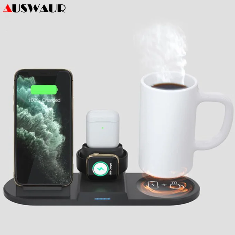 Беспроводное зарядное устройство QI 5 в 1 15 Вт для iPhone 11 Pro Max Apple Watch Airpods двойное
