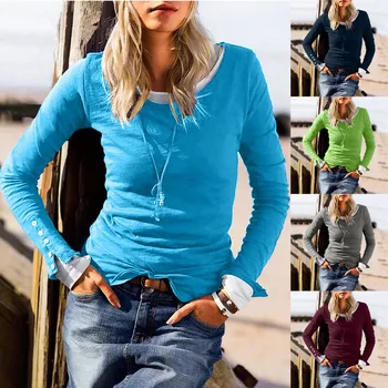 

Blouse Women O-Neck Long Sleeve Patchwork Button Cuffs Loose Shirt Plus Size Womens Tops And Blouses ropa mujer блузка женская