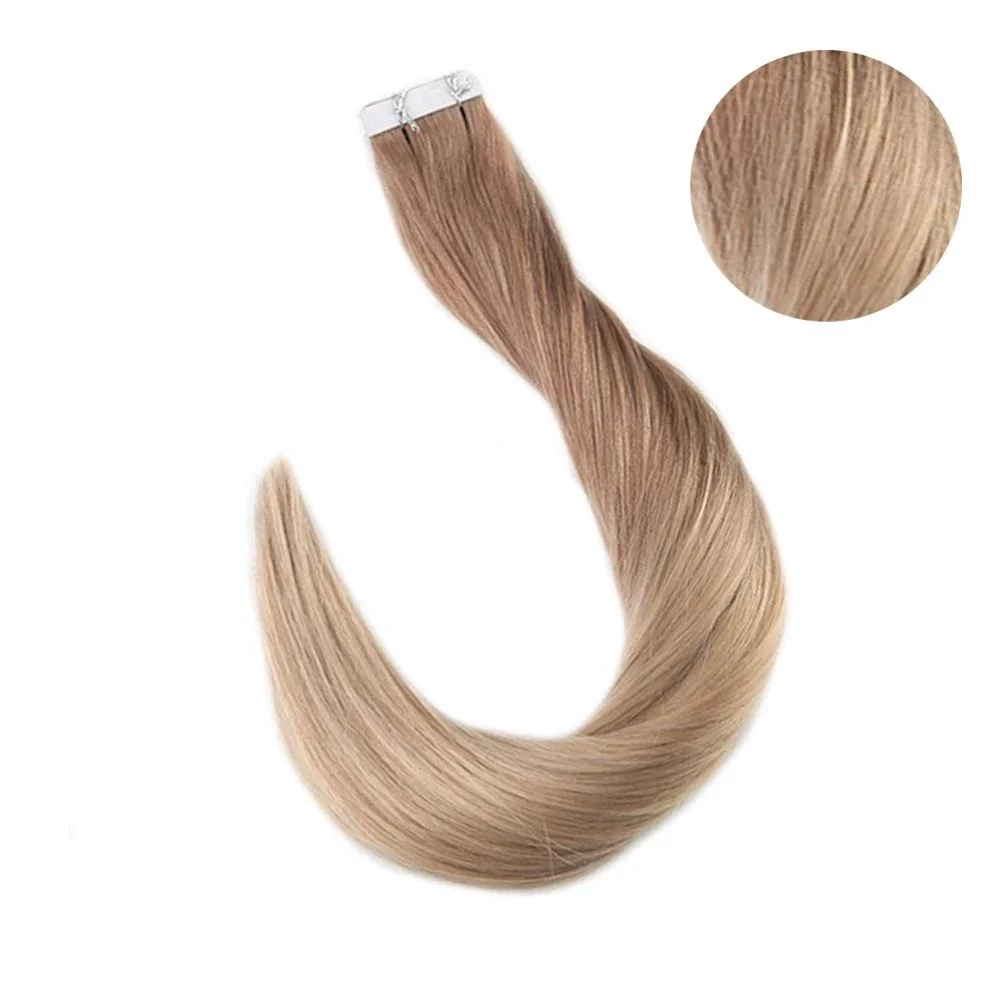 Полный блеск Balayage цвет омбер человеческие волосы на ленте для наращивания 20 шт 50 г блонд коричневый лента для наращивания машина сделано remy - Цвет: 12 24