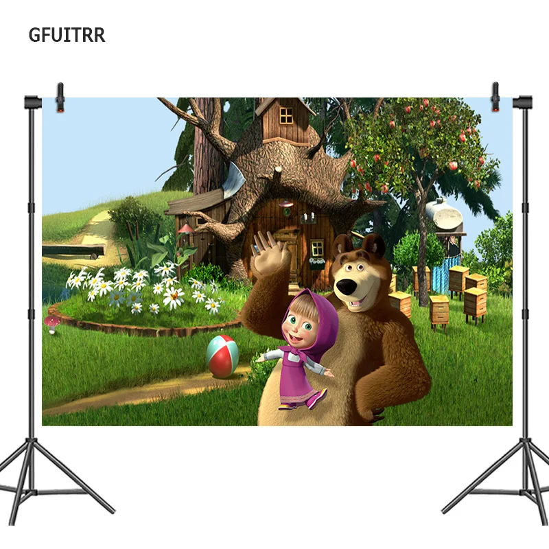 GFUITRR Маша и Медведь фотография фон день рождения ребенка душ фото фон виниловый фото стенд реквизит