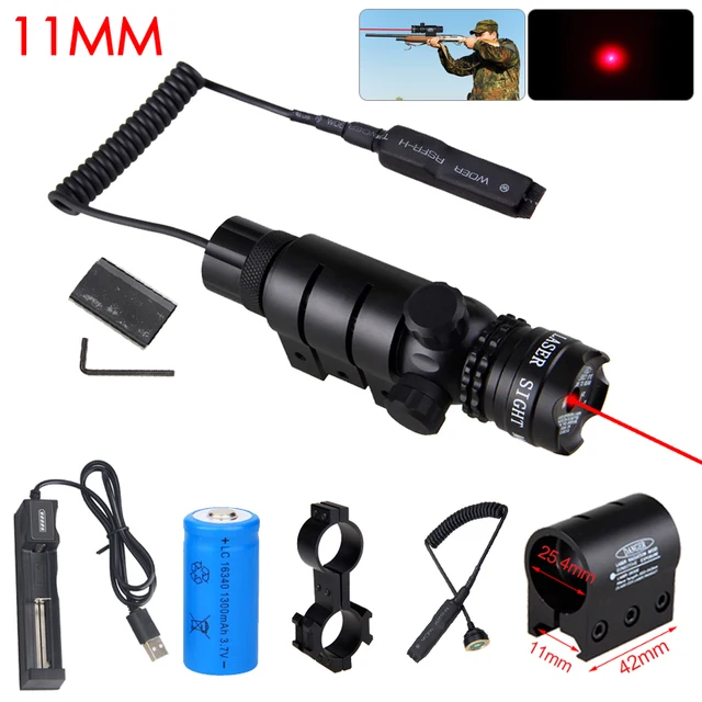 Tactical Hunting Rifle Red Laser Sight Dot Scope With Battery&Charge w/ Mounts