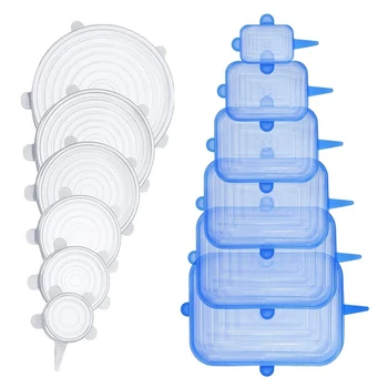 

Silicone Stretch Cover 6 Pieces White Round 6 Pieces Blue Rectangle Reusable Suitable for Different Containers