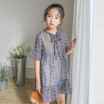 

Big Girls Chiffon Dress 2020 Summer Teenagers Dress Floral Printed Dresses Kids Girl Clothes DT044