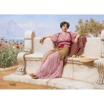 

4 Hand Painted Art Paintings by College Teachers - Tranquillity girl flowers John William Godward - Oil Painting on Canvas