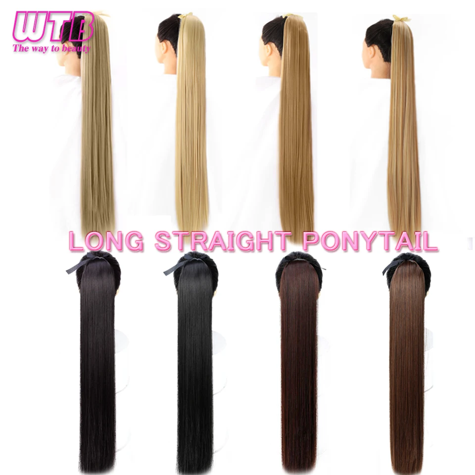 WTB Synthetic Super Long Straight Drawstring Ponytail Hairpiece High Temperature Fiber Clip in Hair Extensions Pony Tail fake hair extensions