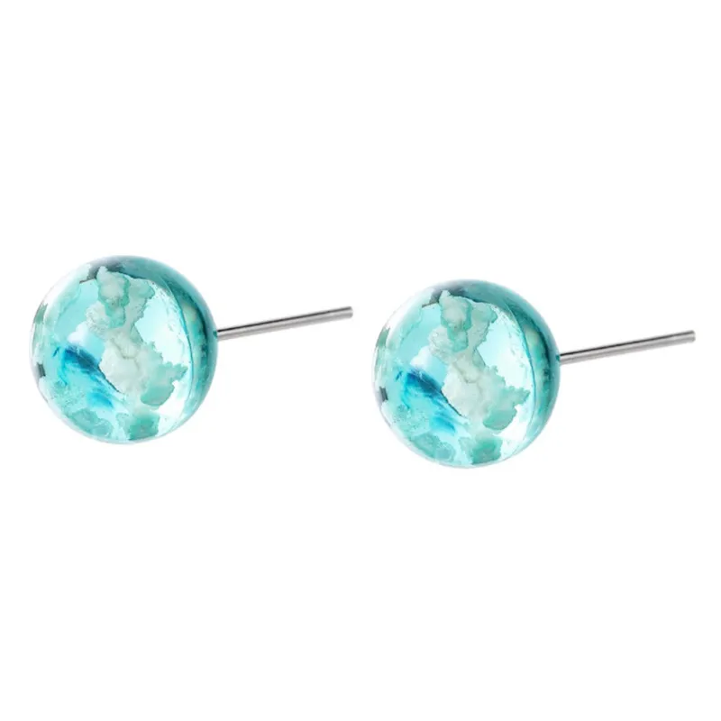 

Charm Transparent Resin Stud Earrings Temperament Blue Sky White Cloud Round Earrings Jewelry Gifts For Women Accessories