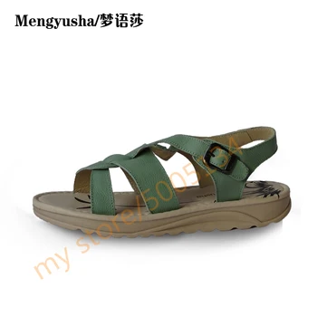 

MengyushaSummer new students leather comfortable pregnant women soft bottom thick sponge sandals