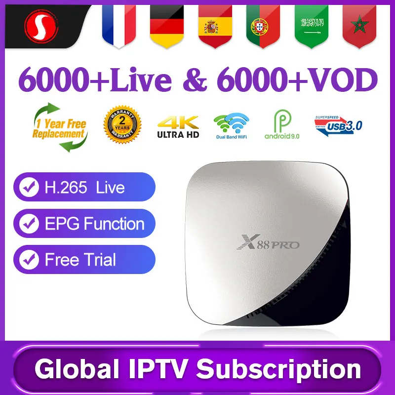 Французский IPTV подписка SANSAT X88PRO коробка Android 9,0 IPTV французский арабский Италия 2,4G/5G wifi IPTV Германия Бельгия Португалия IPTV