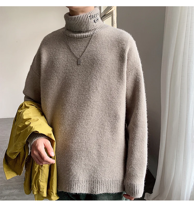 Turtleneck Winter Sweater Men's Warm Fashion Solid Color Casual Knit Pullover Man Wild Loose Long Sleeve Sweater Male Clothes