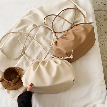 

Personality Women Shoulder Messenger Bag Clip High Quality Brand Designer Handbag Fashion Soft Fold Cloud Clutch Bag Small Lady