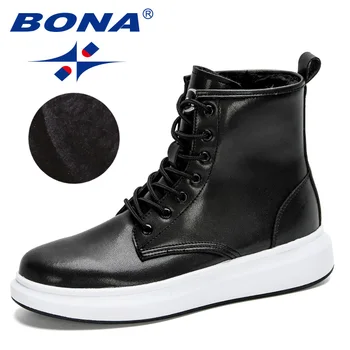 

BONA 2020 New Arrival Plush Lace Up Men Winter Shoes High Top Vulcanized Sneakers Man Anti-Slip Snow Boots Warm Sapato Masculino