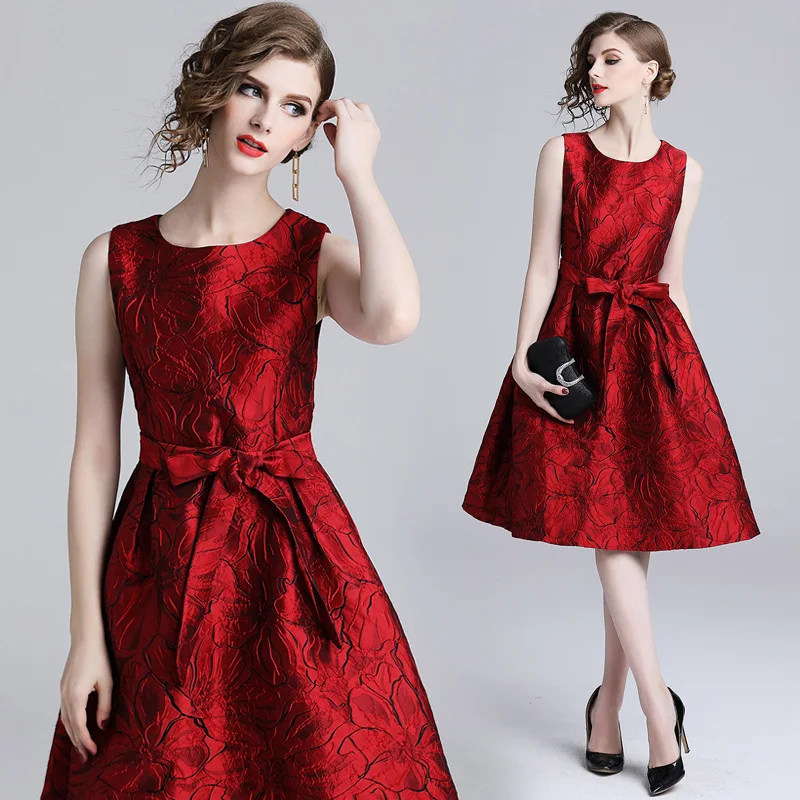 

Ozhouzhan Women's Dress New Style Jacquard Dress Long Skirts Waist Hugging Slimming Sleeveless Vest Dress